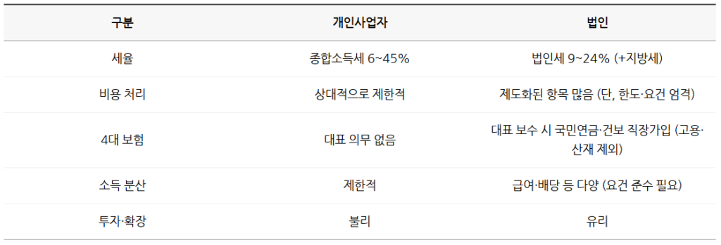 개인사업자 절세 전략 vs 법인 절세 전략