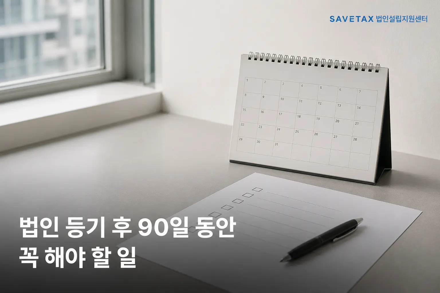 법인 등기 후 해야 할 일을 나타낸 달력과 체크리스트