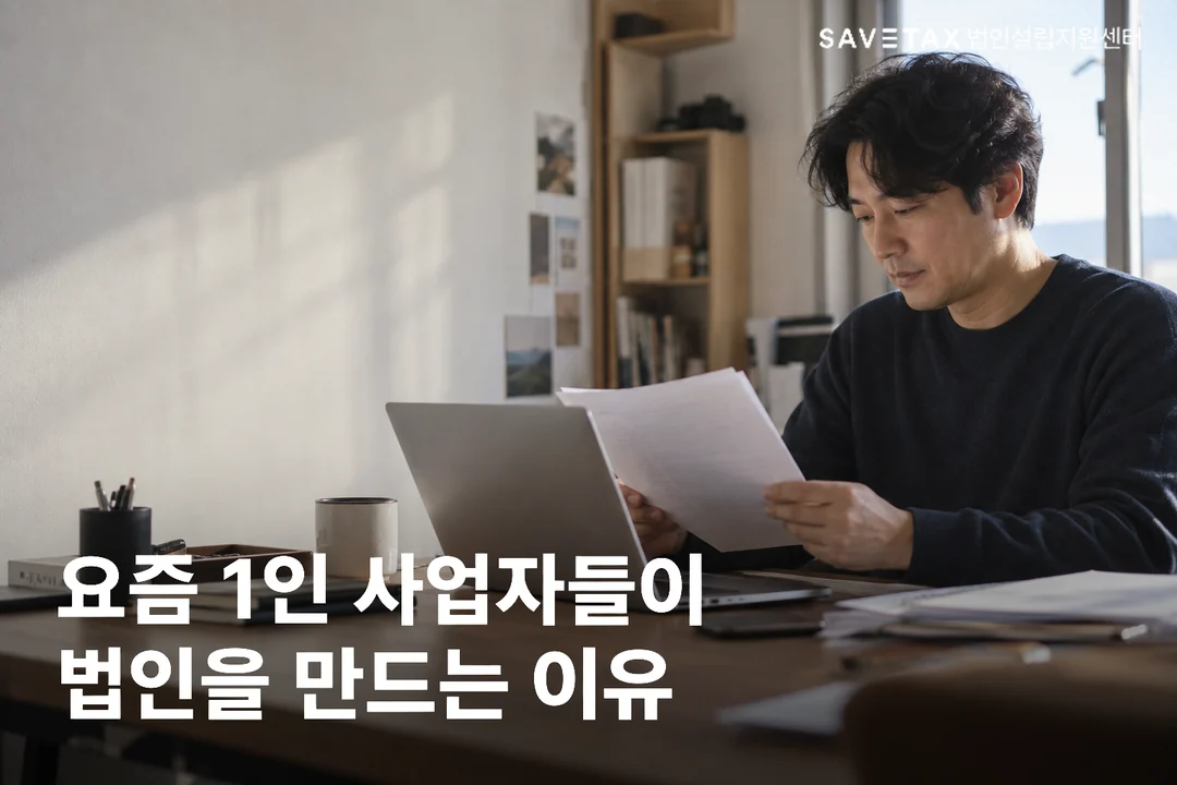 노트북 앞에서 법인설립 관련 서류를 살펴보는 1인 사업자, 요즘 1인 사업자들이 법인을 만드는 이유