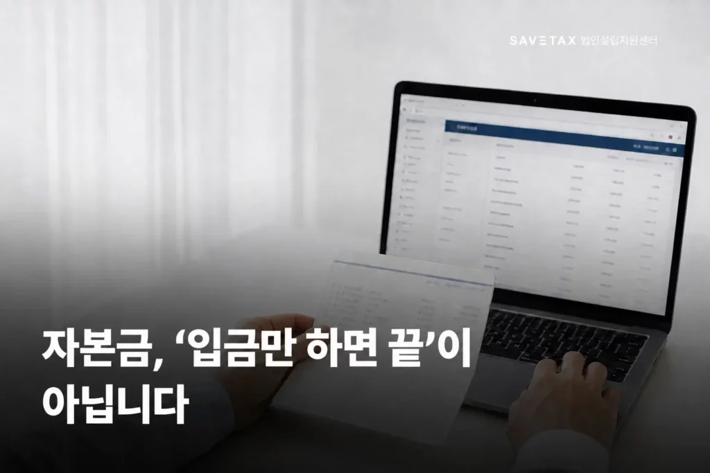법인 자본금 납입 관련 서류를 정리하는 모습