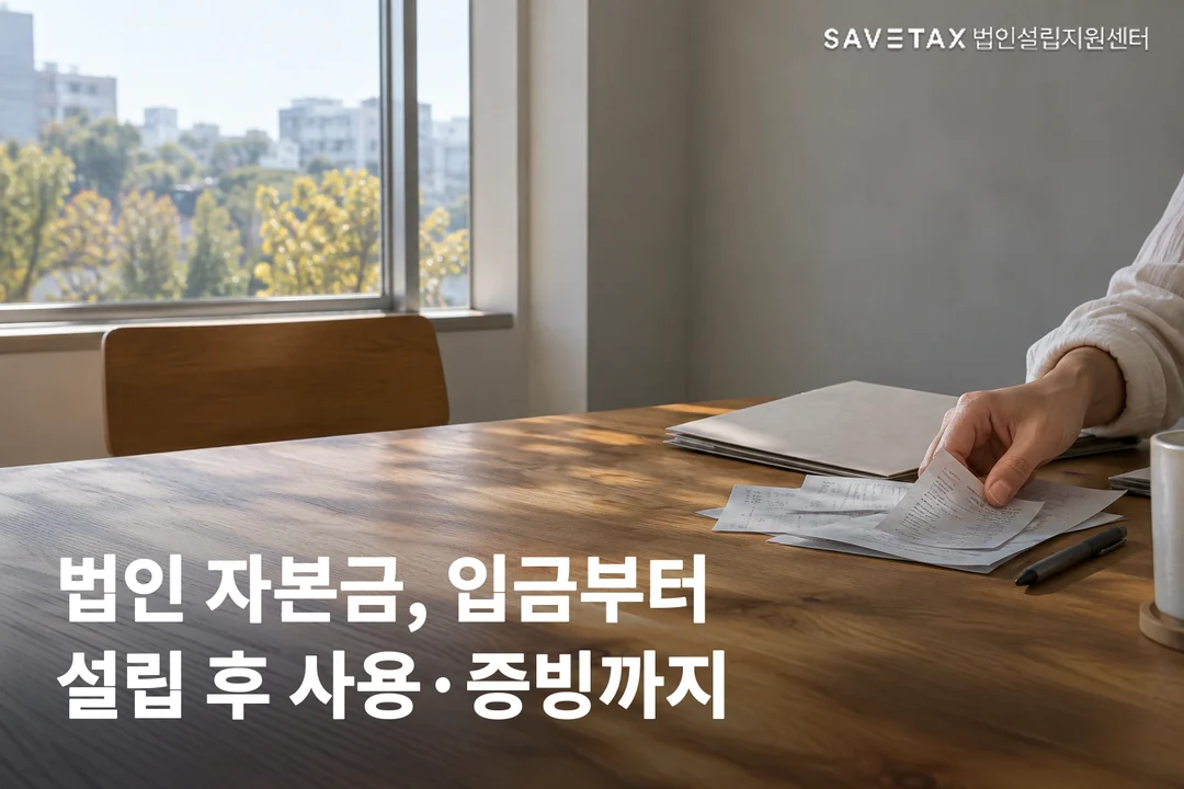 책상 위 서류를 확인하는 장면입니다. 법인 자본금 납입 후 자금 사용과 증빙 관리까지 다룬 글에 사용합니다.